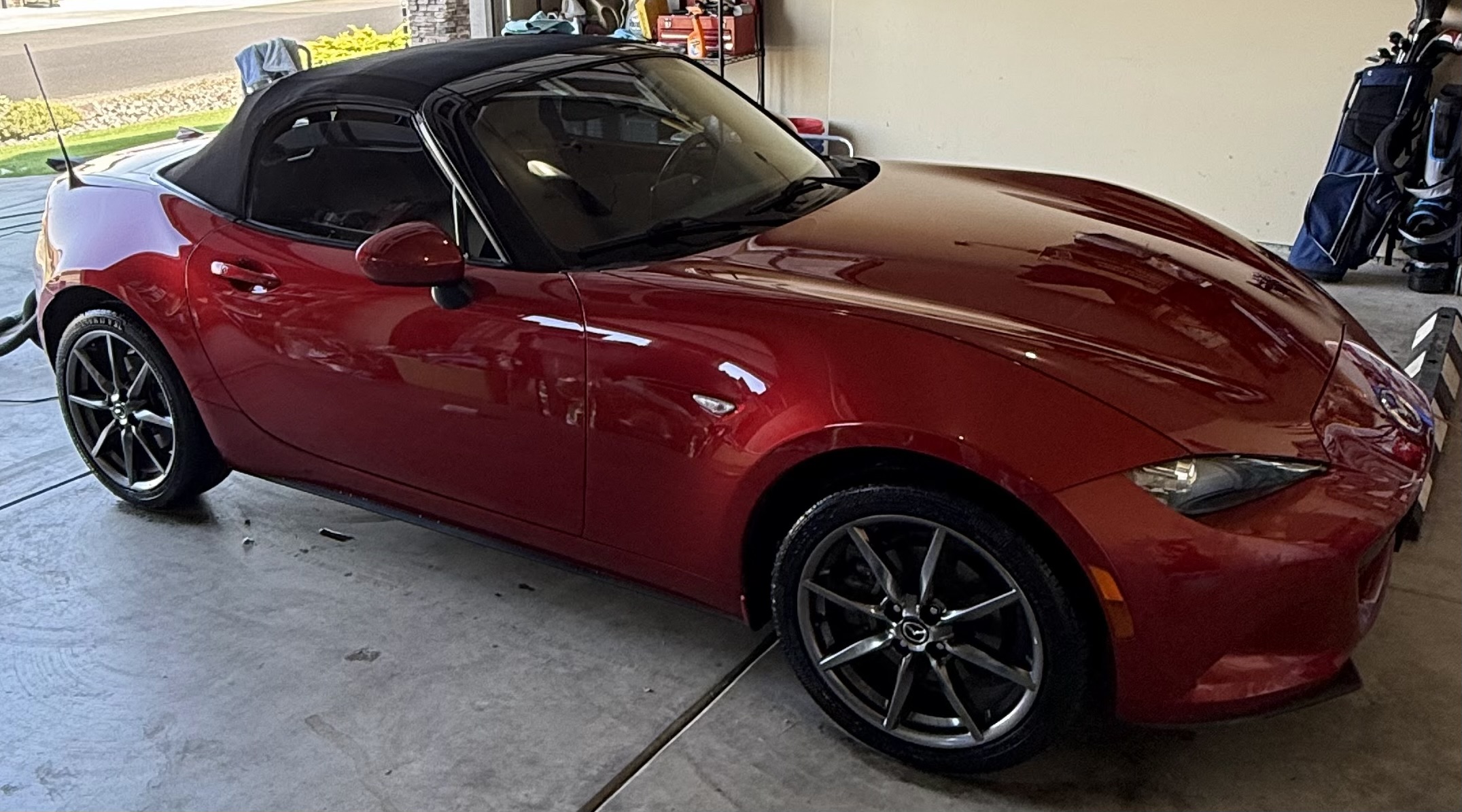 Red Mazda Miata after exterior detailing